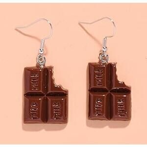 NEW Handmade Chocolate Bar Dangle Drop Resin Earrings Lifelike Candy So Cute!